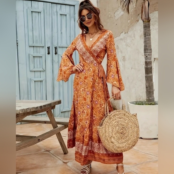 New! Bohemian Orange Floral Maxi Dress Size Medium NWT! - Picture 1 of 5